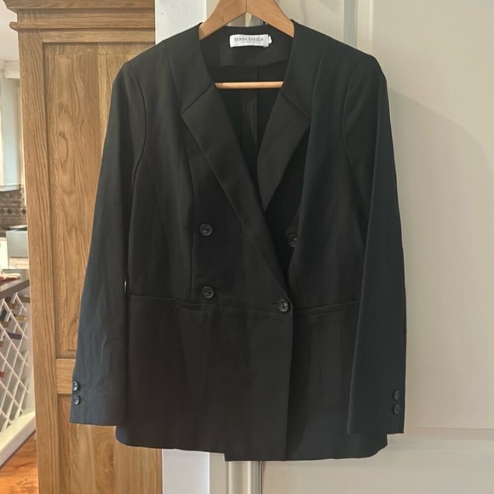 TANYA TAYLOR cotton and linen black light weight blazer 10 made in NYC